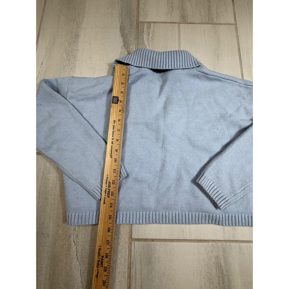 Edikted Light Blue Cropped Knit Sweater Spread Collar V-Neck Size S/M